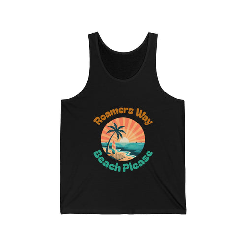 Beach Please Tank Top — "Roamers Way" Retro Palm Sunset Tank